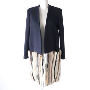 Other Mink Fur No Collar Long Coat Navy Brown Natural Material Outerwear